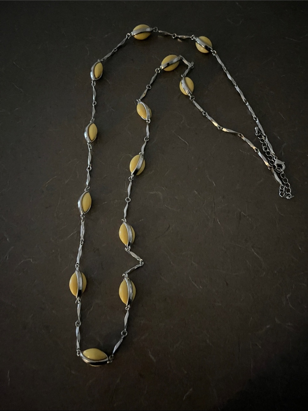 Pretty 18” Yellow Enamel Link Necklace in Silver-Tone Metal